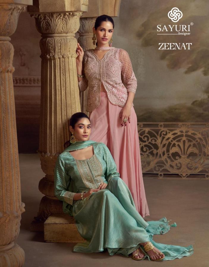 ZEENAT BY SAYURI DESIGNER FULL STITCH STYLISH VISCOSE SIMAR PLAZZO SUITS  