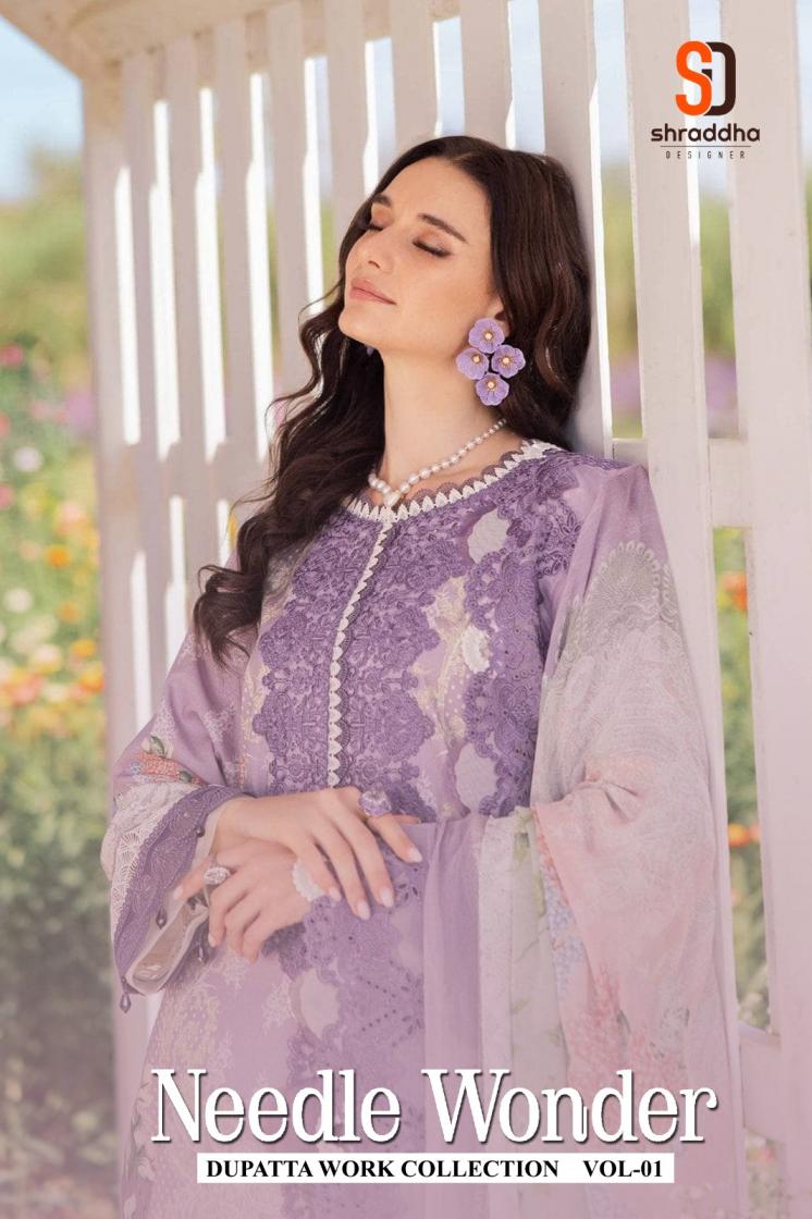 NEEDLE WONDER VOL 1 BY SHRADDHA DESIGNER COTTON PAKISTANI 3PCS SUITS  