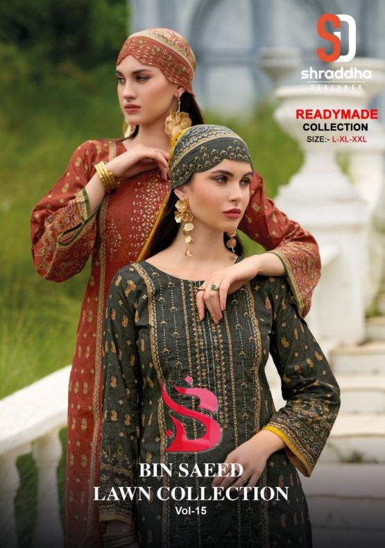 BIN SAEED VOL 15 BY SHRADDHA DESIGNERS 3PCS READYMADE COTTON SUIT 