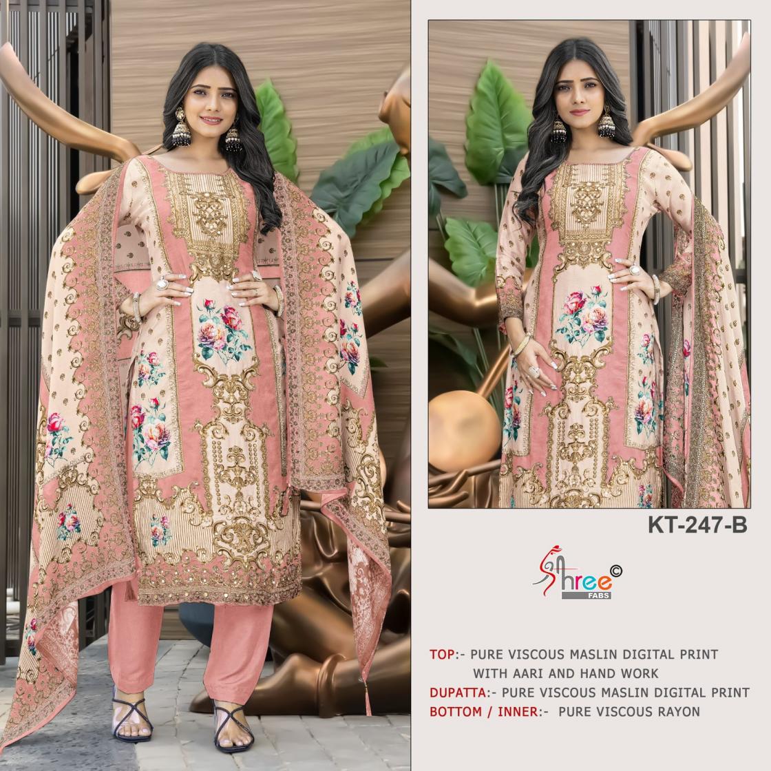 KT 247 BY SHREE FAB VISCOSE MUSLIN UNSTITCH PAKISTANI 3PCS DRESS 