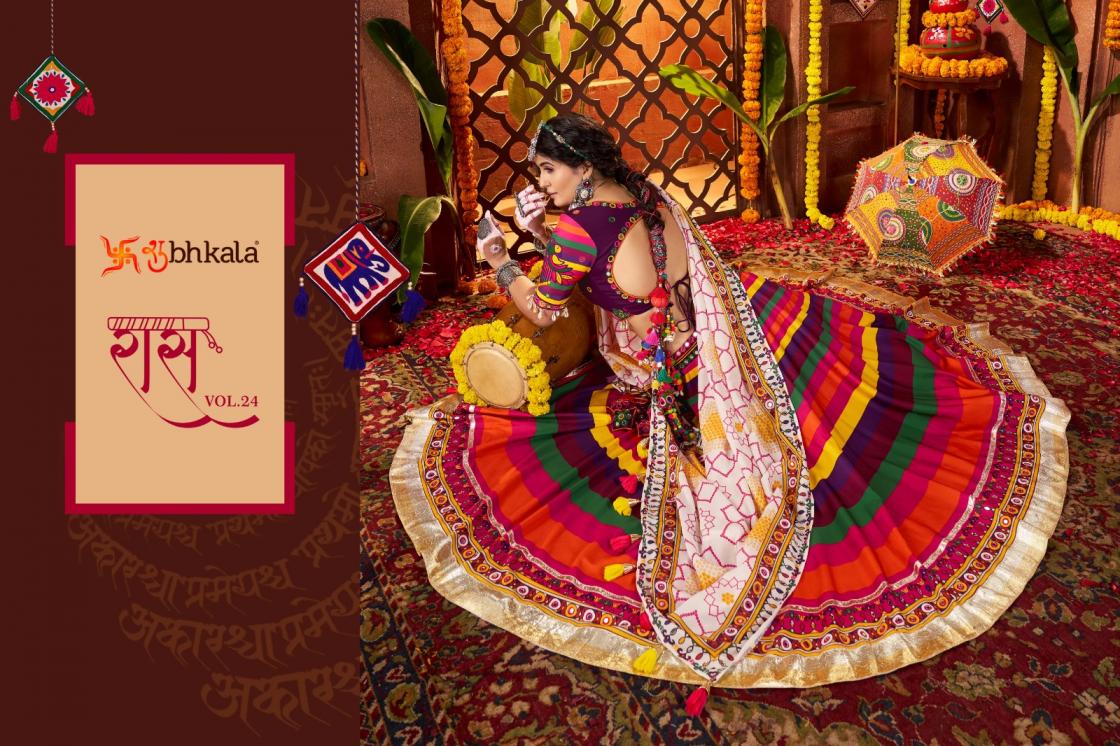RAAS VOL 24 BY SHUBHKALA MUSLIN NAVRATRI DESIGNER FULL STITCH LEHENGAS 