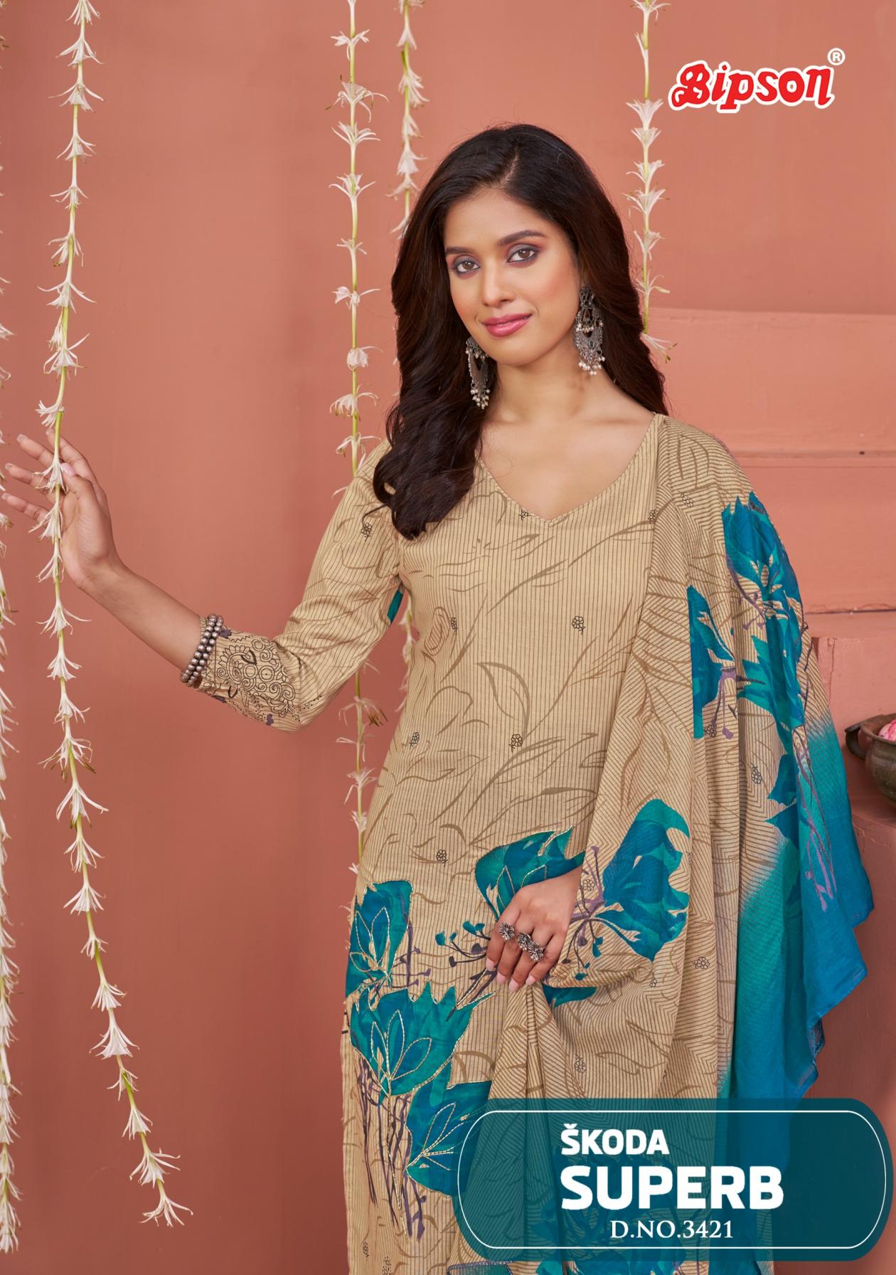 BIPSON PRINTS SKODA SUPERB 3421 UNSTITCH COTTON 3PCS DRESS