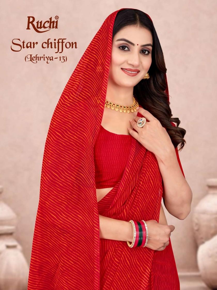 RUCHI LAUNCH STAR CHIFFON LEHRIYA VOL 13 CHIFFON PRETTY LOOK SAREE