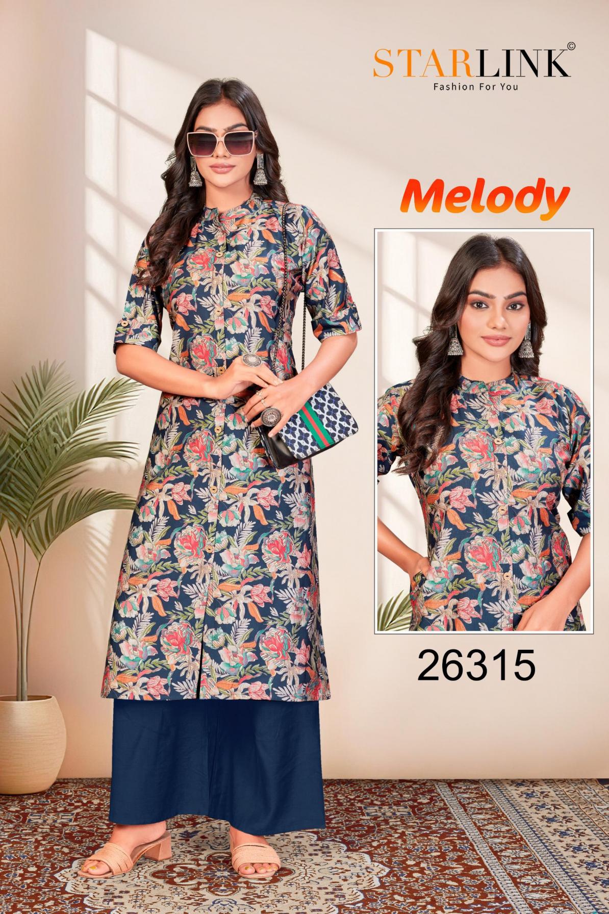 MELODY BY STARLINK VERTICAN PRINT FULLY STITCH COMBO KURTI WITH PLAZZO 