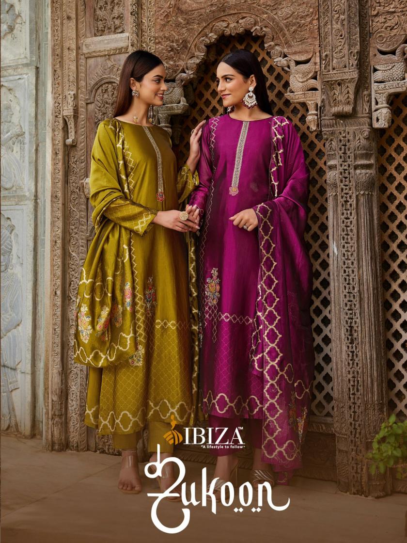 IBIZA SUKOON ATTRACTIVE BANGLORY SILK JACQUARD UNSTITCH 3PCS DRESS