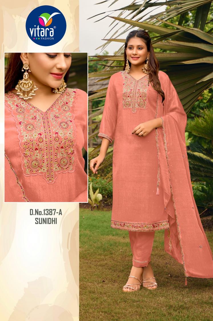 VITARA FASHION SUNIDHI CHINON FULLY STITCH COMBO SALWAR KAMEEZ 