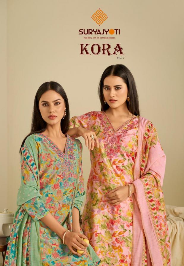 KORA VOL 5 BY SURYAJYOTI HIT DESIGN MODAL DISCHARGE PRINT 3PCS DRESS