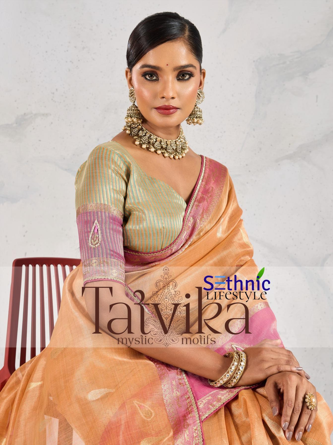 SETHNIC LIFESTYLE TATVIKA SHOP TRENDY TISSUE LINEN SAREES 