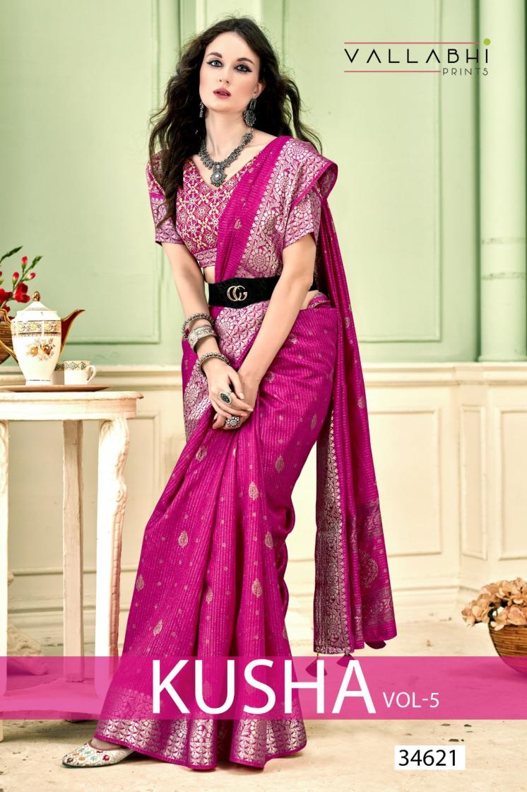 KUSHA VOL 5 BY VALLABHI PRINTS DOLA SILK SAREE FOR WOMENS 
