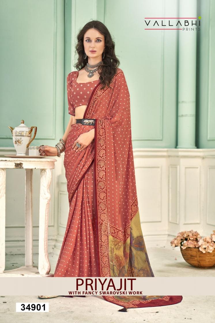 PRIYAJIT BY VALLABHI PRINTS MOSS GEORGETTE SAREE WHOLESALER 