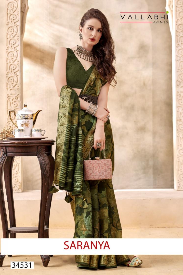 SARANYA BY VALLABHI PRINTS ELEGANT STYLE LINEN SAREES 