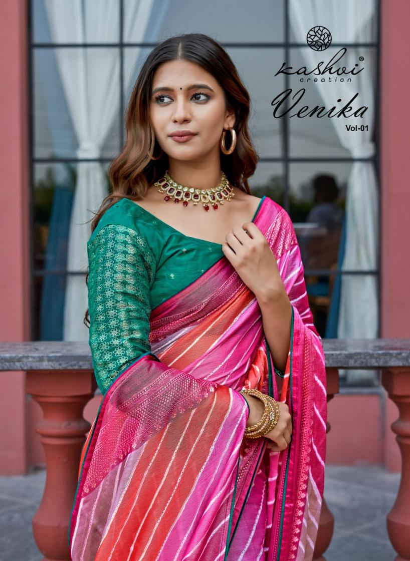 KASHVI CREATION VENIKA VOL 1 AMAZING CHIFFON BRASSO SAREES 