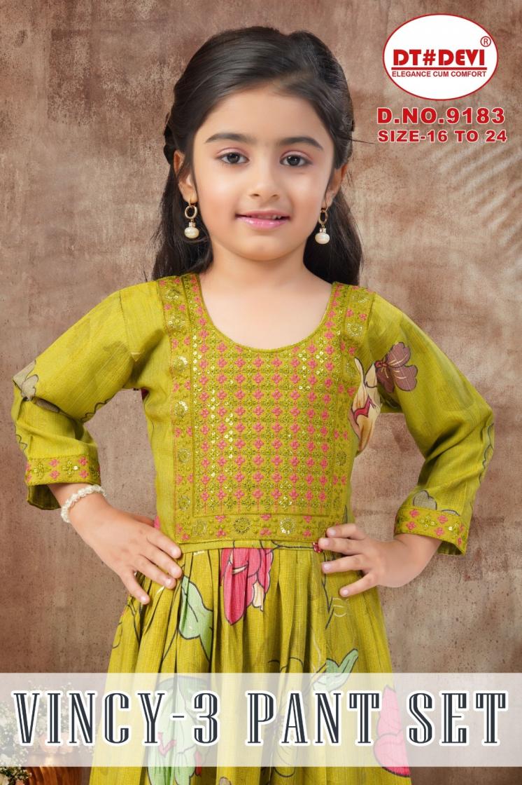 DT DEVI VINCY VOL 3 PANT SET 9183 VETICAN PRINT READYMADE COMBO KIDS DRESS