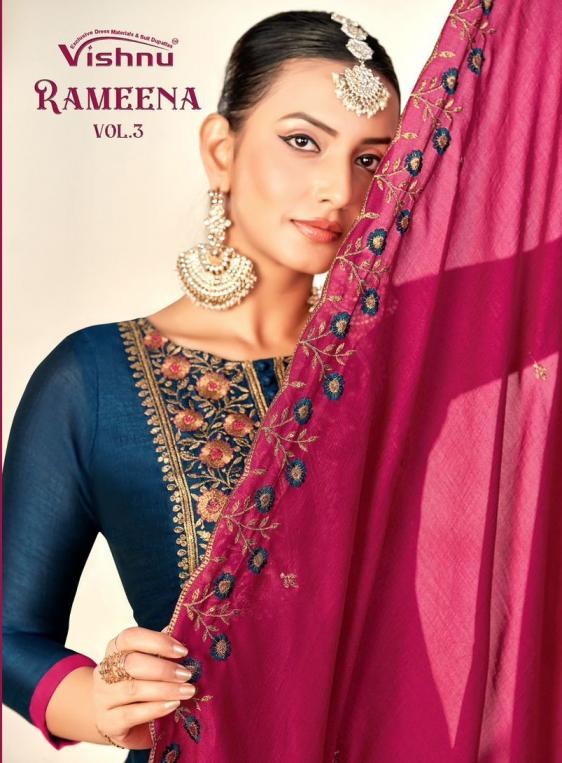 RAMEENA VOL 3 BY VISHNU VICHITRA SILK UNSTITCH 3PCS DRESS