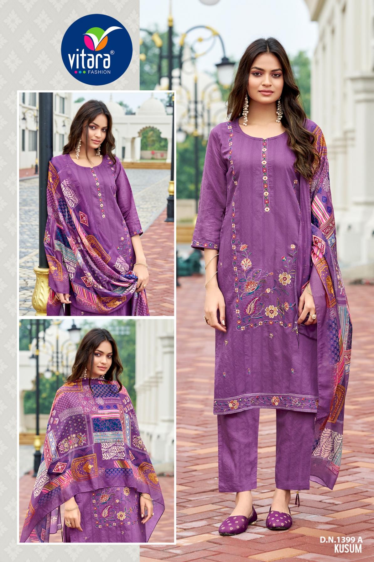 KUSUM BY VITARA FASHION ROMAN JACQUARD READYMADE COMBO 3PCS DRESS