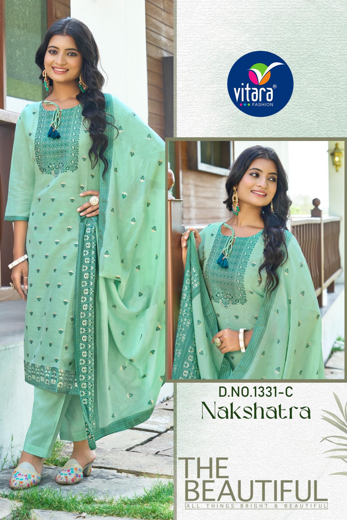 NAKSHATRA BY VITARA FASHION COTTON JACQUARD FULL STITCH COMBO 3PCS DRESS