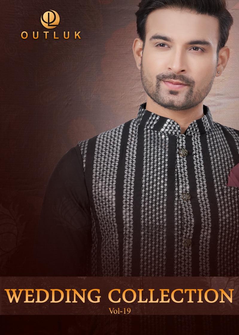 OUTLUK SILK WEDDING COLLECTION VOL 19 TRENDY FULL STITCH MENS KOTI KURTA WITH PAJAMA