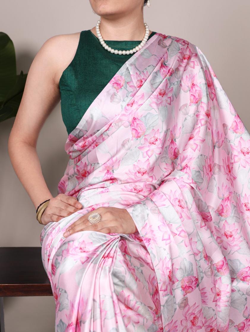 YNF7003 BEAUTIFUL LOOK SATIN SILK FLORAL PRINTED SAREES 