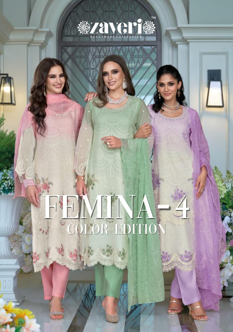 FEMINA VOL 4 BY ZAVERI ORGANZA READYMADE FASHIONALBE 3PCS DRESS