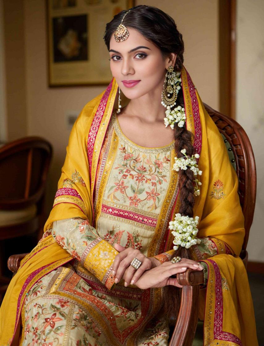 ZEEYA VOL 3 JACQUARD CHINON FASHIONBALE FULL STITCH PLAZZO SUIT 