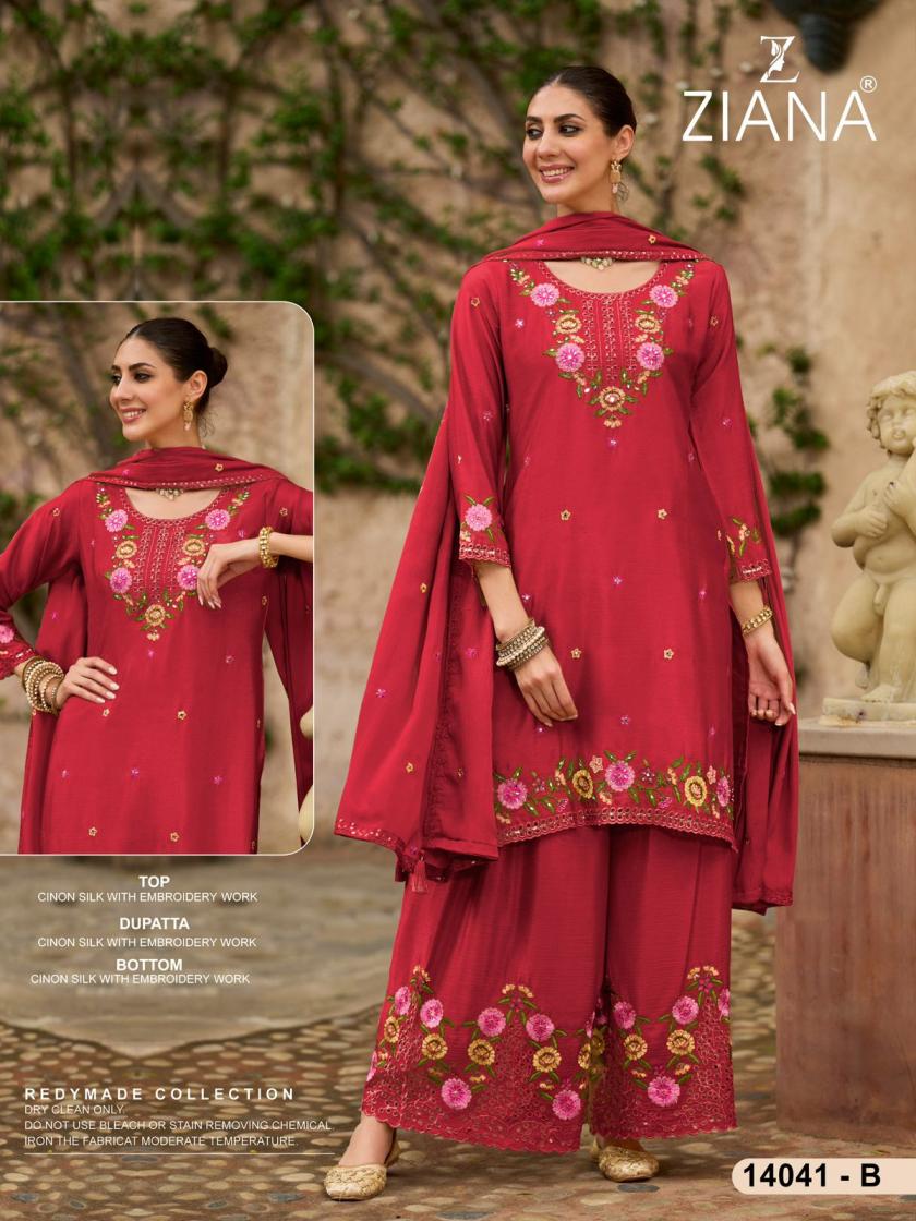 14041 BY ZIANA CHINON SILK FULL STITCH PAKISTANI PLAZZO 3PCS DRESS