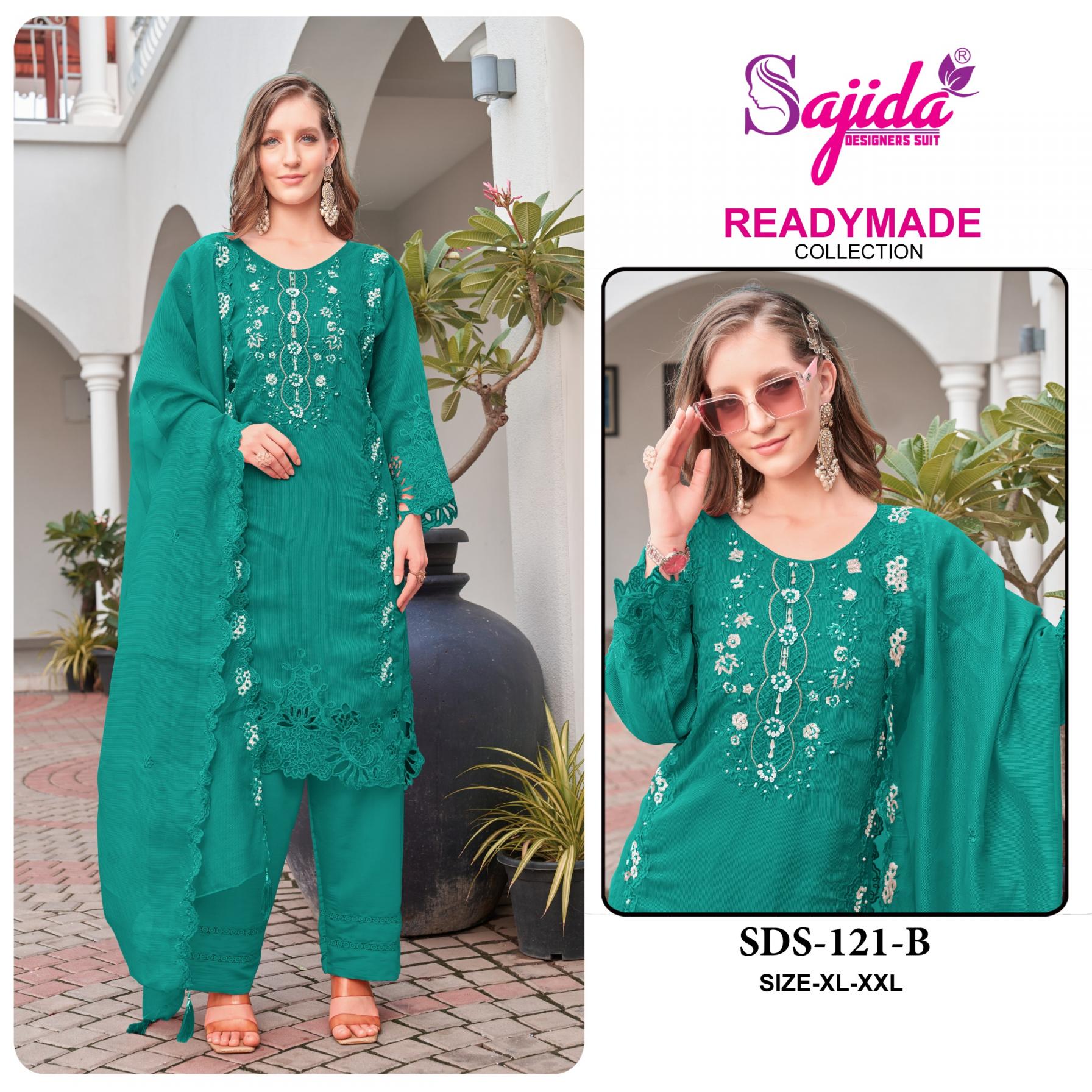 SAJIDA DESIGNER 121 VISCOSE ORGANZA HIT DESIGN PAKISTANI PLUS SIZE SUITS 