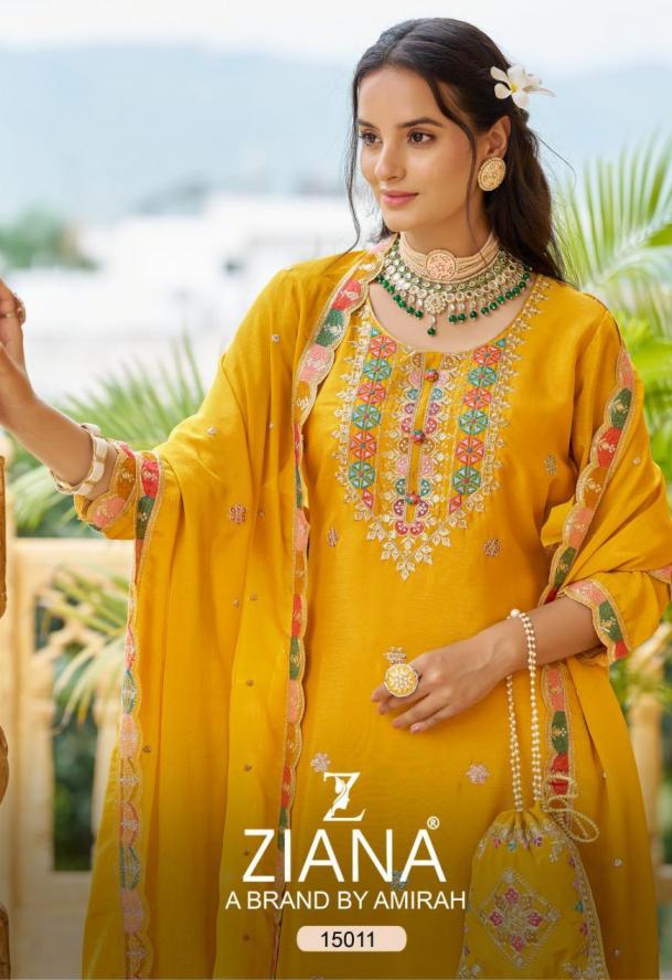 ZIANA 15011 CHINON SILK DESIGNER FULL STITCH SHARARA STYLE 3PCS DRESS