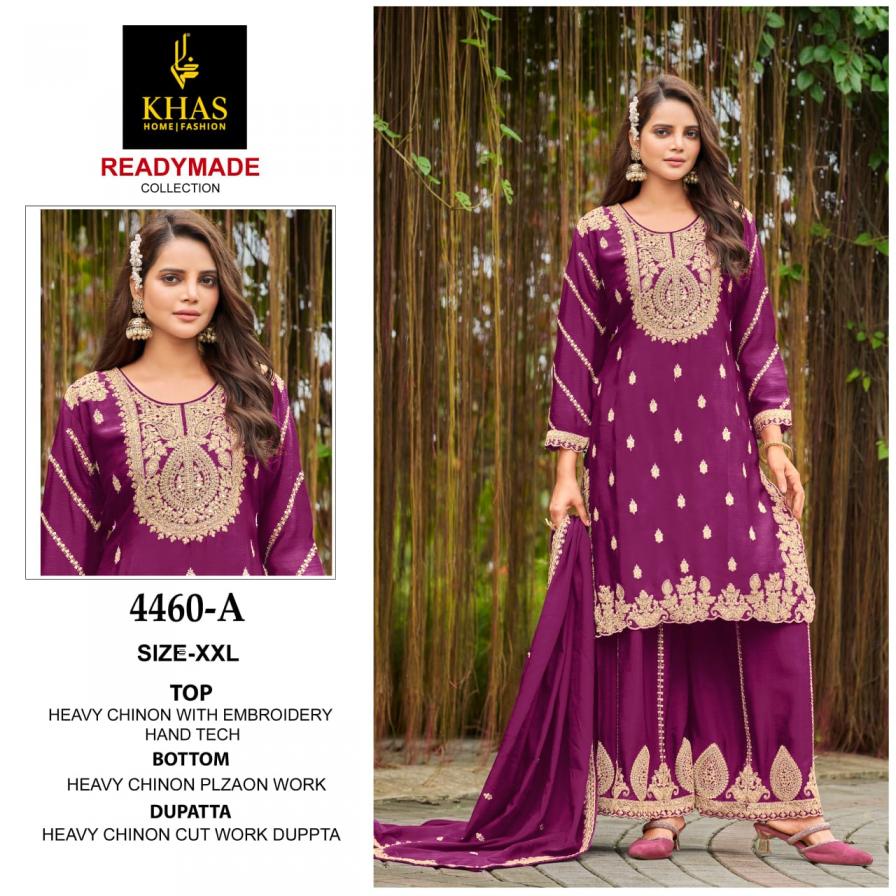KHAS 4460 FULL STITCH CHINON SILK DESIGNER PLAZZO SUITS 