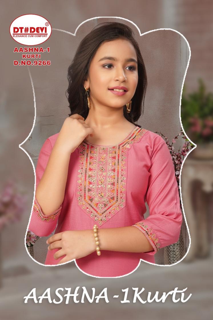 DT DEVI AASHNA VOL 1 READYMADE 9266 VETICAN FANCY COMBO KIDS KURTIS 