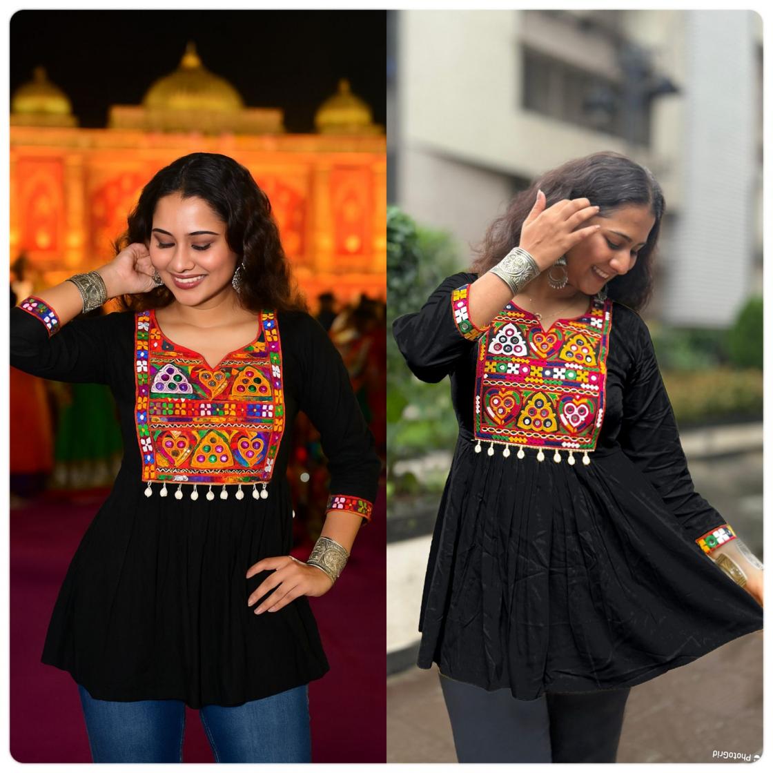 AI NAVRATRI READYMADE RAYON STYLISH GAMTHI LACE KURTI FOR GIRLS 