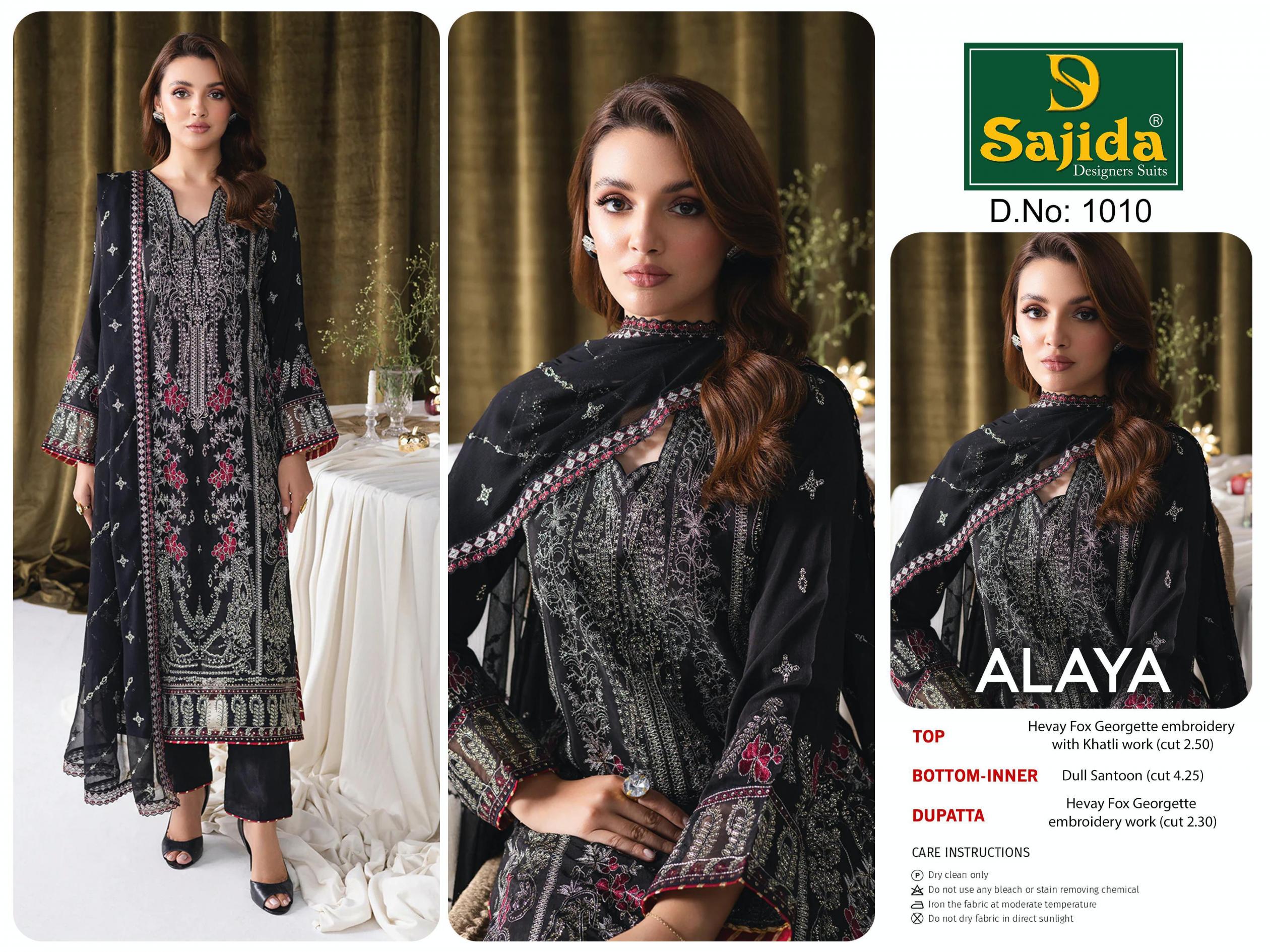 SAJIDA DESIGNER ALAYA 1 GEORGETTE 1010 PAKISTANI UNSTITCH SUITS 