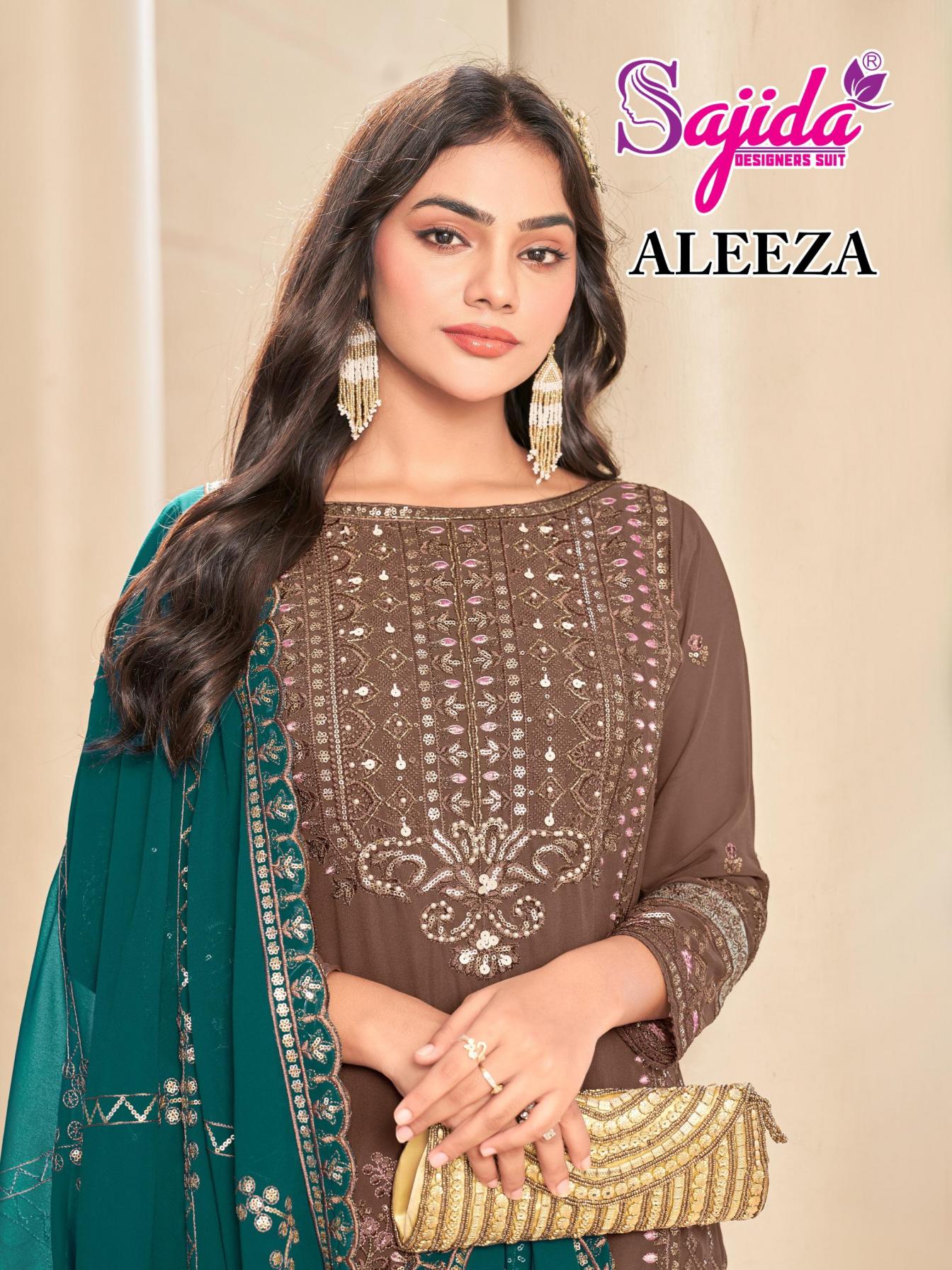SAJIDA DESIGNER ALEEZA GEORGETTE PAKISTANI FULL STITCH PLUS SIZE SUITS 