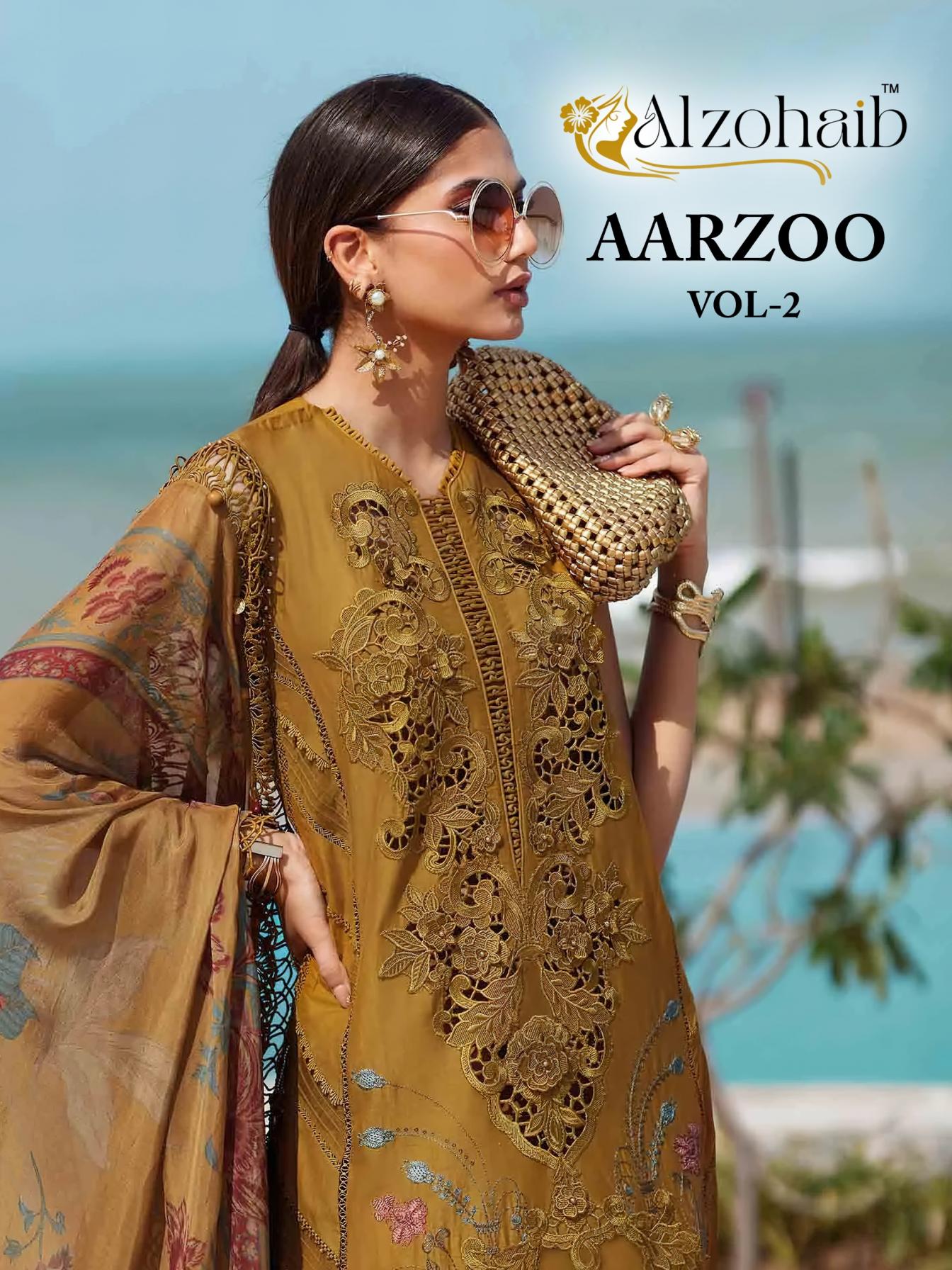AARZOO VOL 2 BY ALZOHAIB COTTON PAKISTANI UNSTITCH 3PCS DRESS