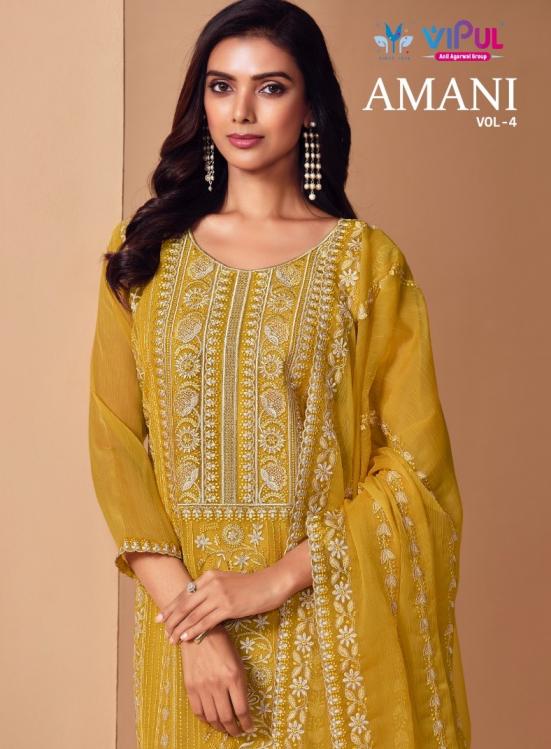 VIPUL FASHION AMANI VOL 4 CRINKLE CHIFFON ELEGANCE UNSTITCH SUIT 