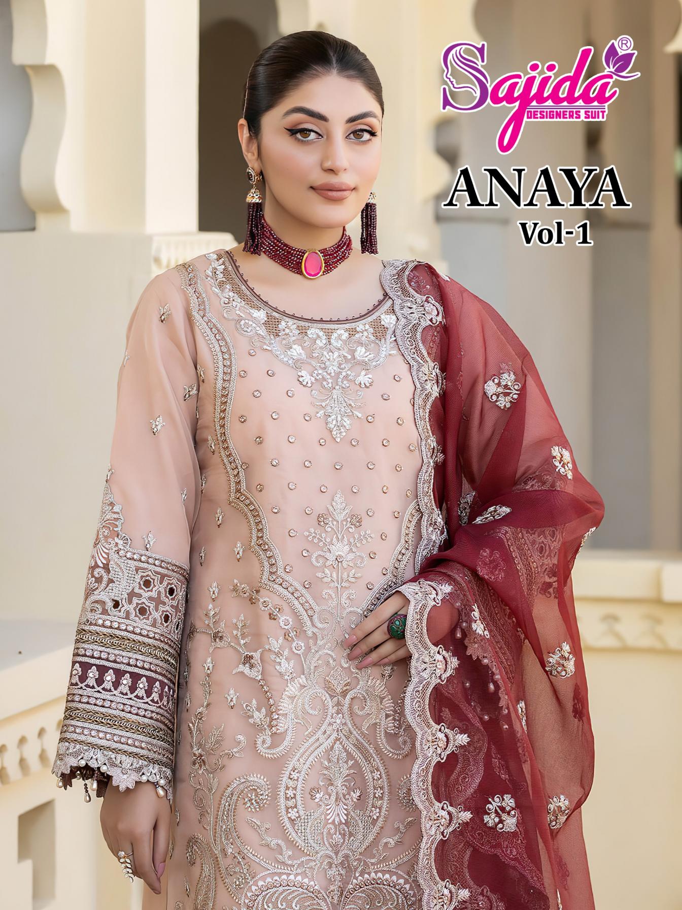 SAJIDA DESIGNER ANAYA VOL 1 GEORGETTE PAKISTANI UNSTITCH 3PCS DRESS