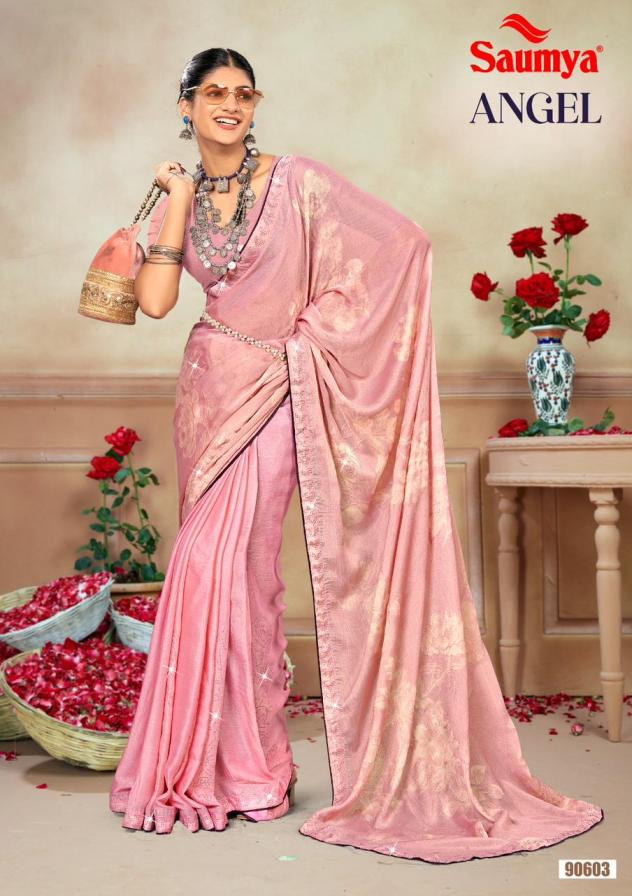 SAUMYA ANGEL CHIFFON BRASSO ATTRACTIVE LOOK SAREES 