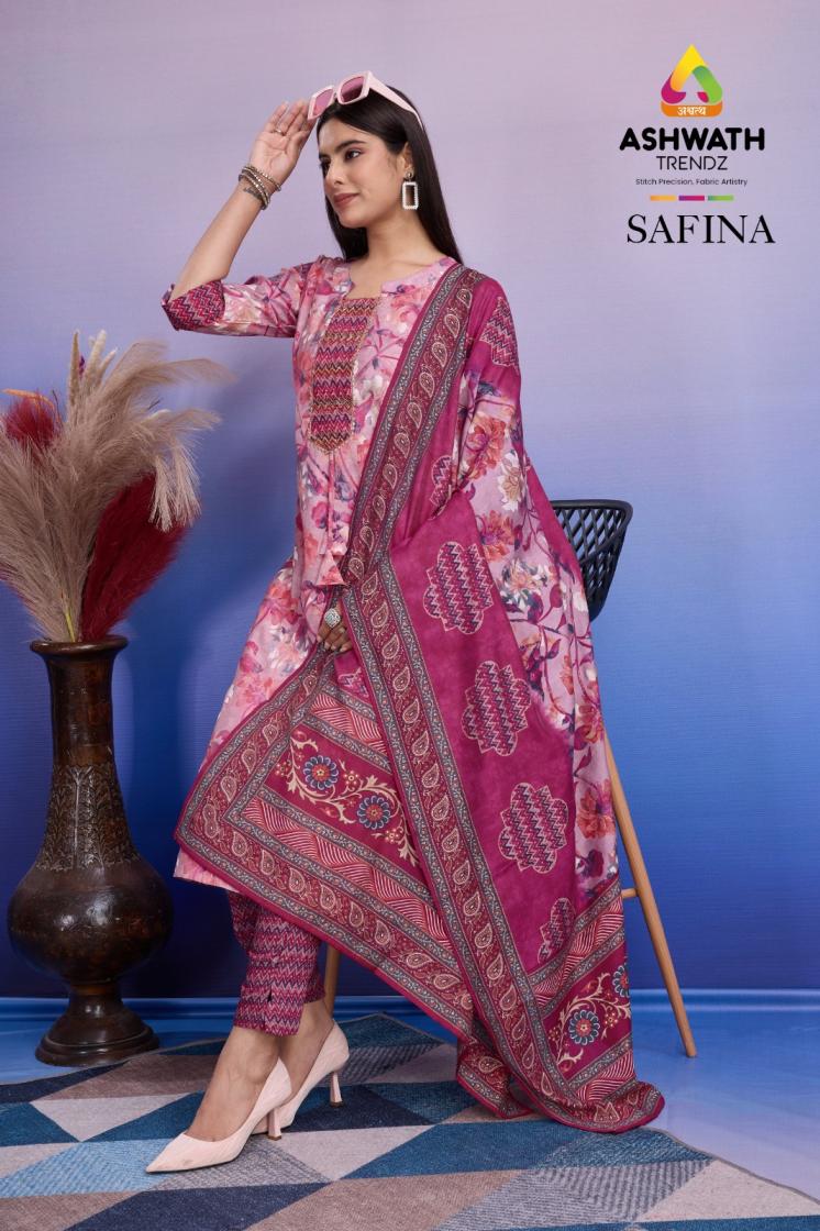 SAFINA BY ASHWATH TRENDZ SAFFRON SILK FULL STITCH COMBO SUITS 