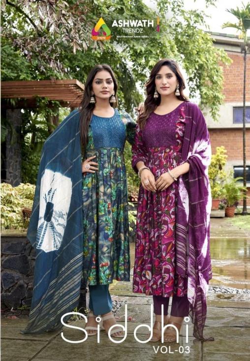 SIDDHI VOL 3 BY ASHWATH TRENDZ READYMADE ROMAN PRINT COMBO SUITS 