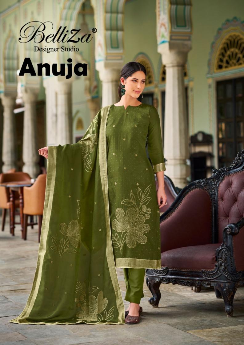 ANUJA BY BELLIZA DESIGNER FULL STITCH VISCOSE DOLA SILK JACQUARD PLUS SIZE SUITS 