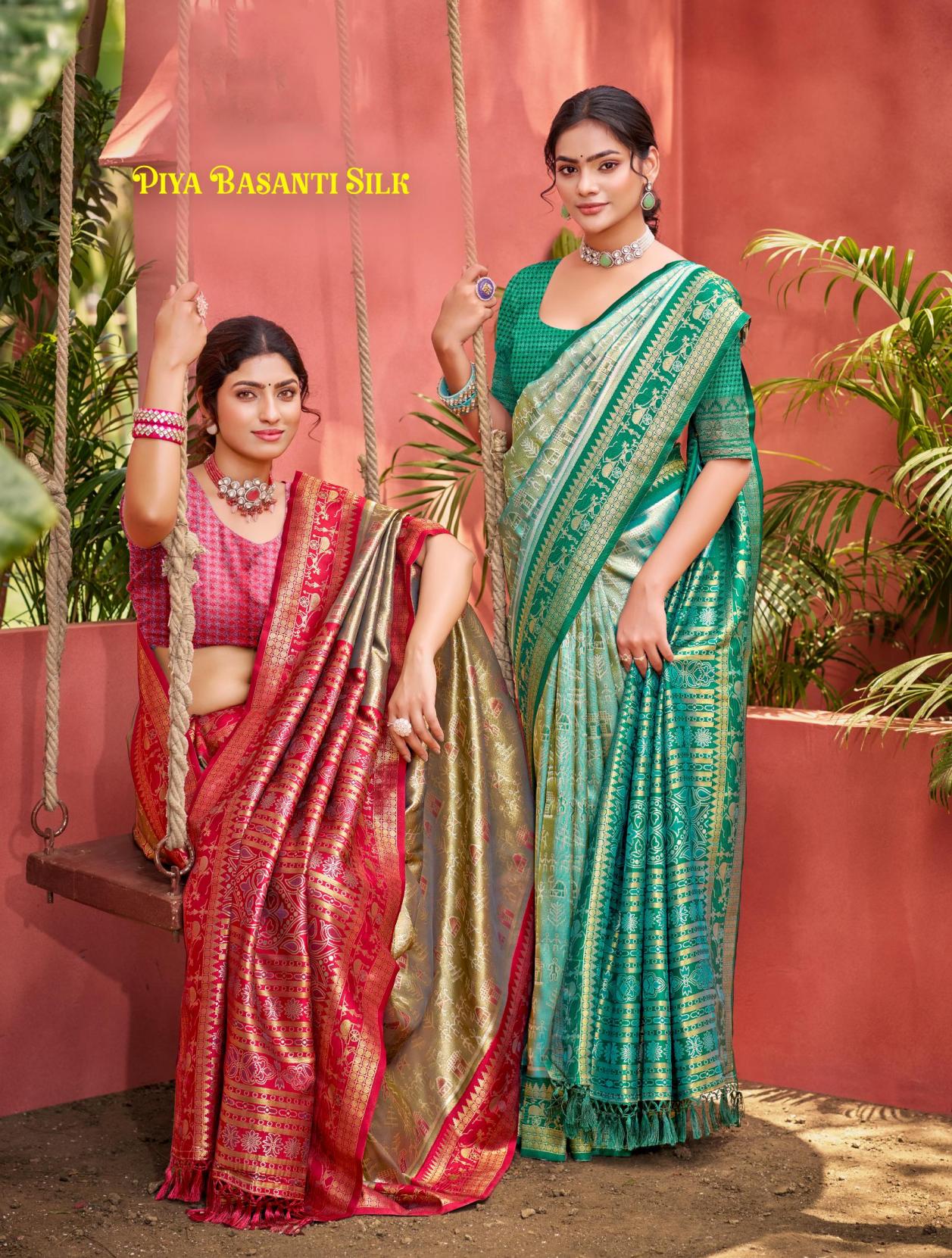 BUNAWAT - Piya Basanti Silk Sangam Prints Light kanjivaram silk Woven Work Traditional Saree