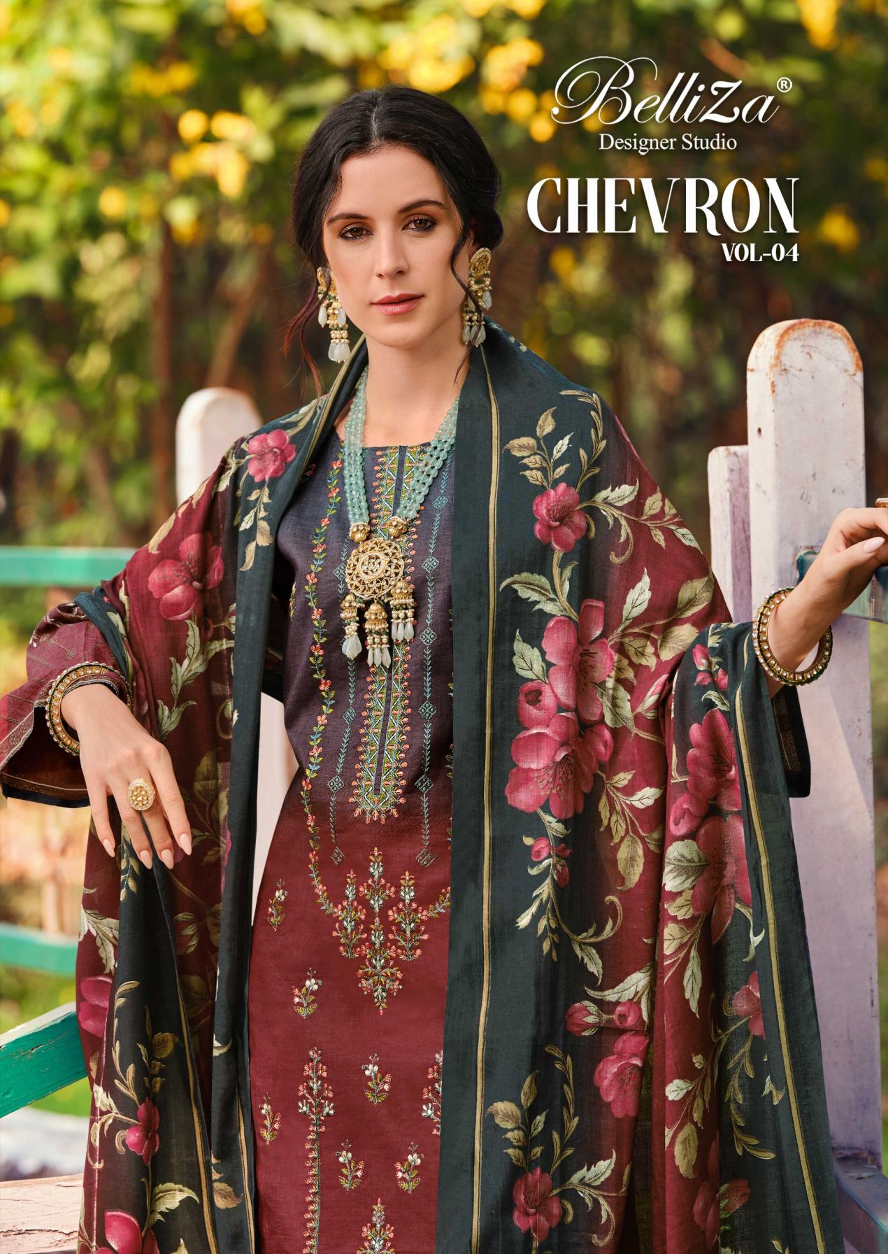 BELLIZA DESIGNER CHEVRON VOL 4 COTTON STYLISH PAKISTANI 3PCS DRESS 