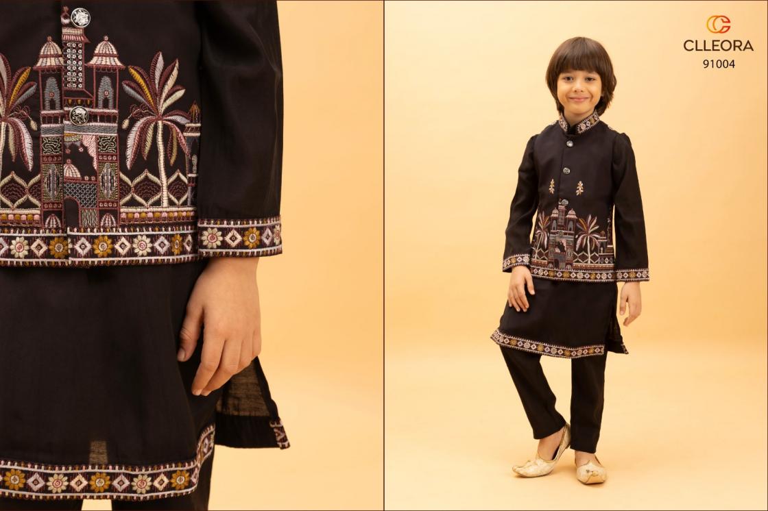 LITTLE COUTURE BY CLLEORA VISCOSE SILK READYMADE KIDS KURTA PANT WITH KOTI 