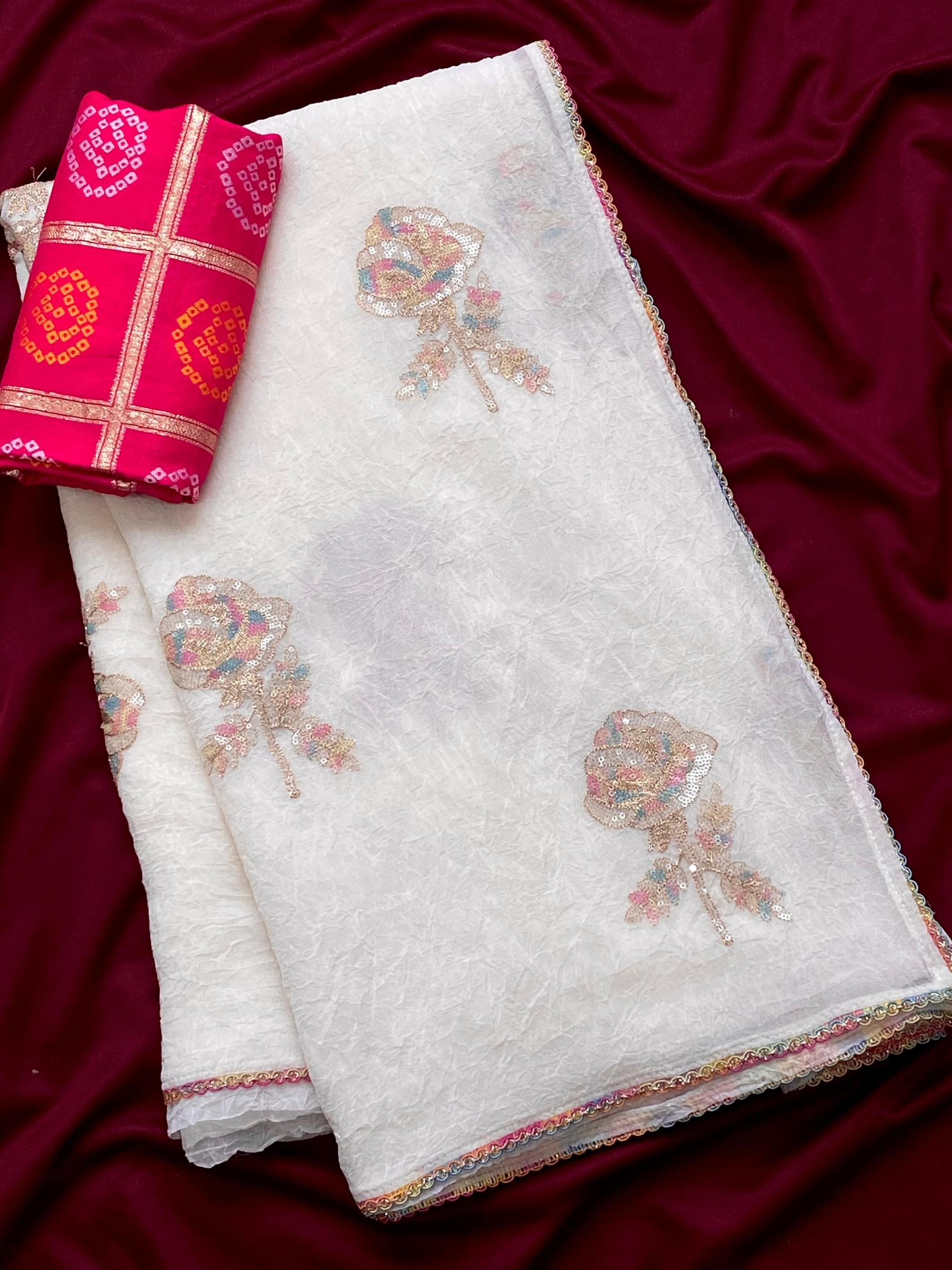 DHAWANI CRUSHED SEQUENCE WORK TRADITIONAL SAREES  