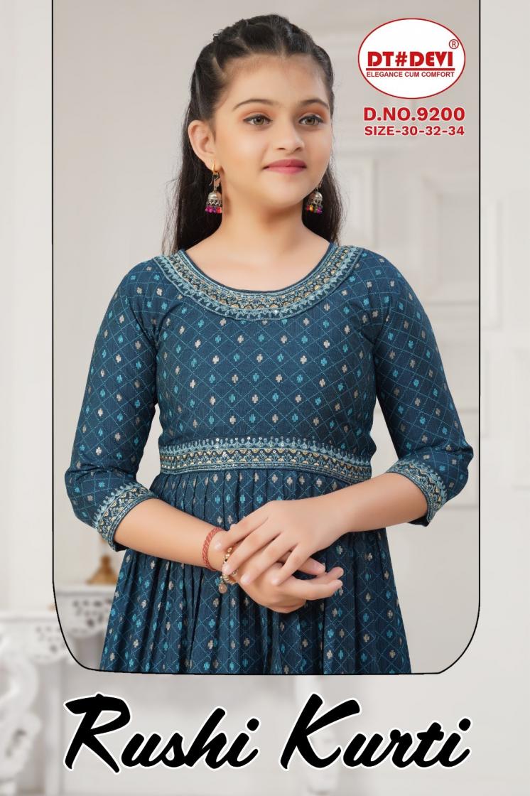 RUSHI BY DT DEVI FULLY STITCH 9200 VETICAN COMBO KIDS LONG KURTI 