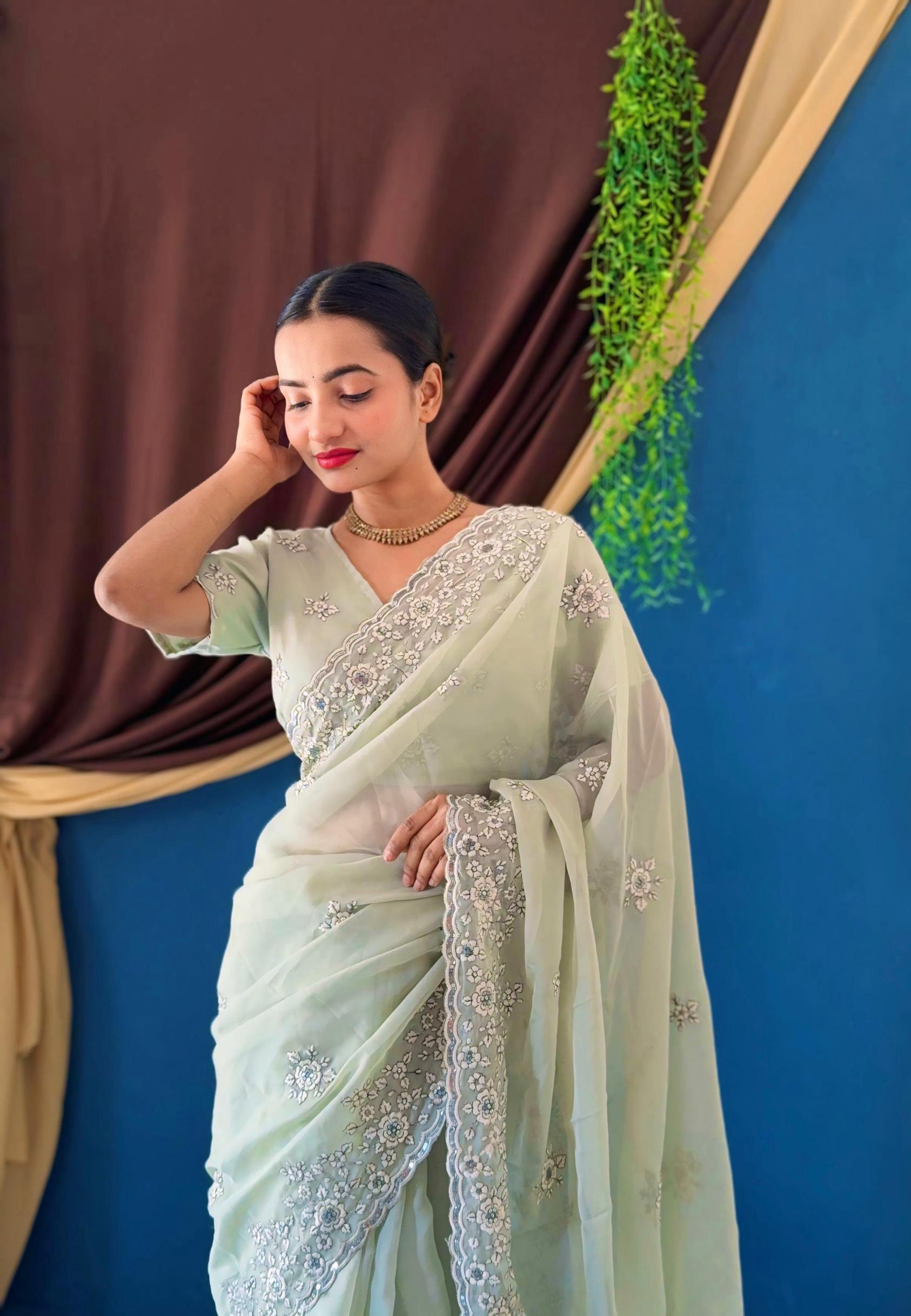 DVD 5098 SHOP TRENDY TABBY ORGENZA SILK SAREES ONLINE 