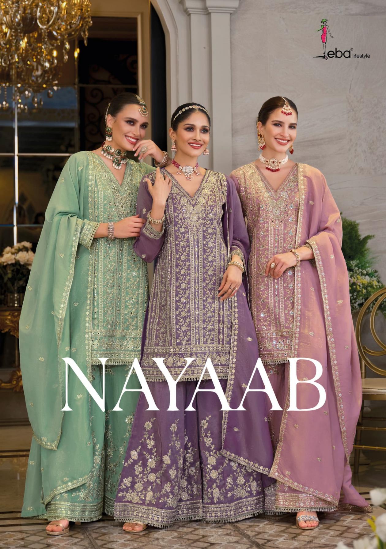 NAYAAB BY EBA LIFESTYLE FULL STITCH SIMAR PARTY WEAR PLAZZO SUITS 