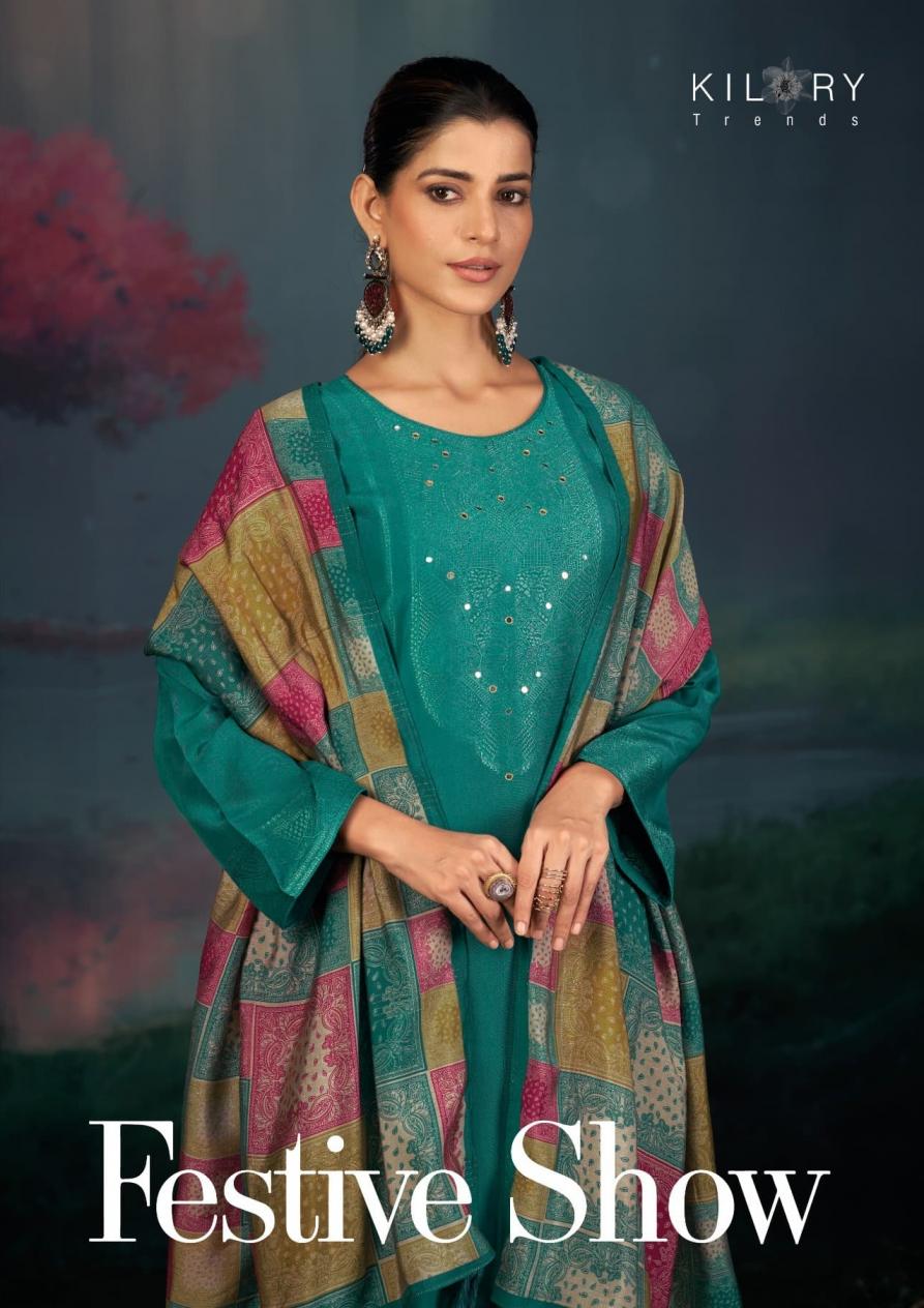 KILORY TRENDS FESTIVE SHOW MUSLIN JACQUARD SILK SUIT FOR WOMENS  