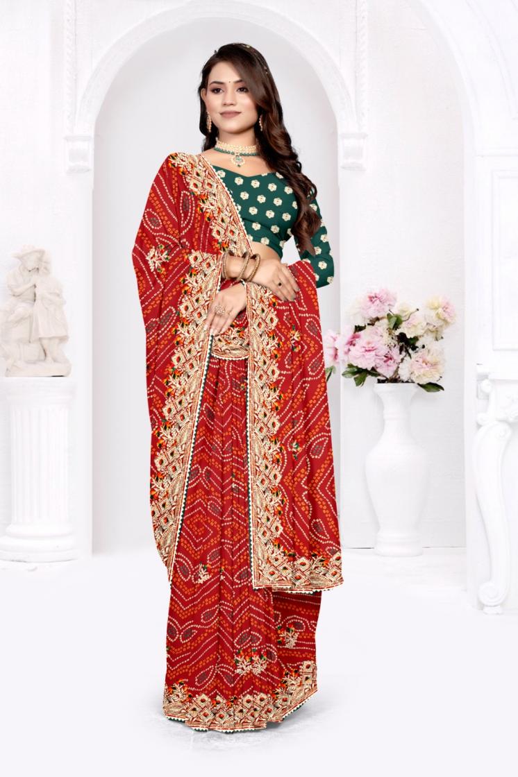 GEORGETTE BANDHANI CASUAL SAREE FOR WOMENS 