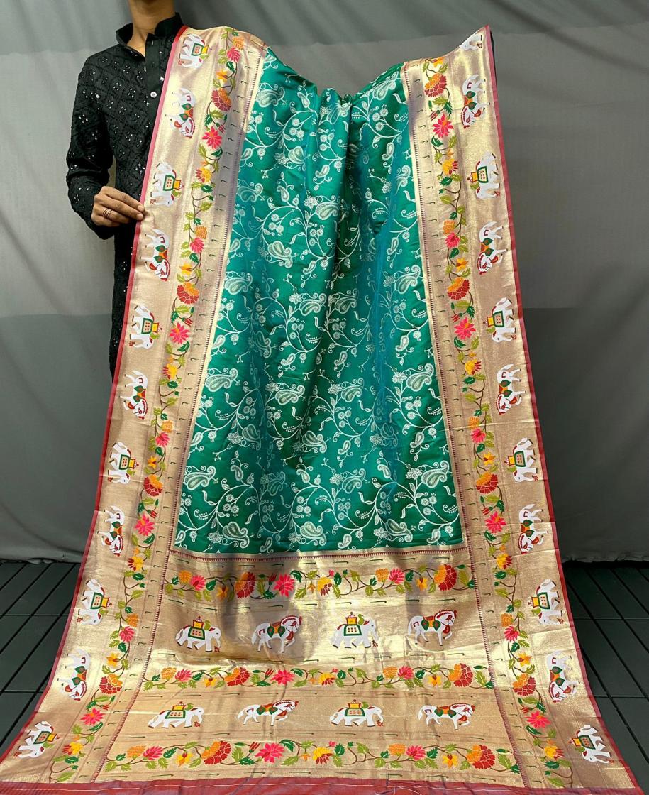 GODAVARI LUCKNOWI WEAVING WITH PAITHANI PATOLA SAREE ONLINE 