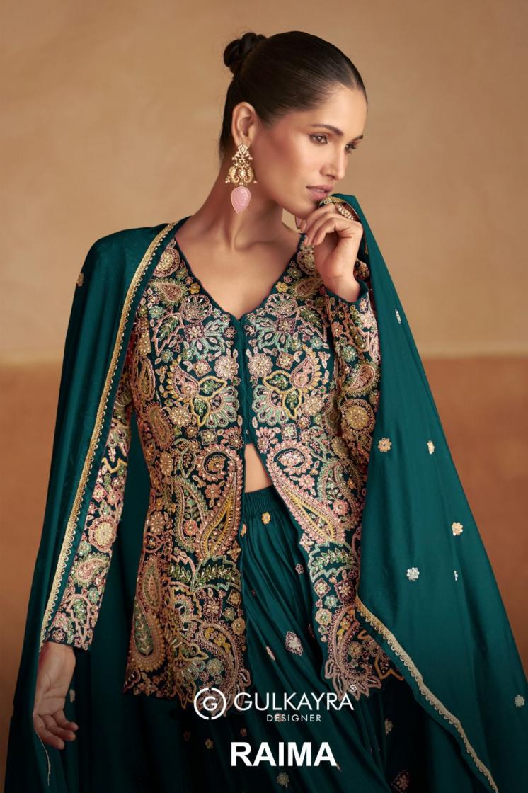 RAIMA BY GULKAYRA DESIGNER CHINON FULL STITCH STYLISH PLAZZO STYLE SUITS 